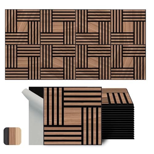 WoveN SounD Artisan Acoustic Wall Panels, 16 Pack 12x12 Inch, Wood Veneer Carved Sound Proof Wall Decor, Self-Adhesive for Home, Studio, Office & Focus Zones, Metre, Teak