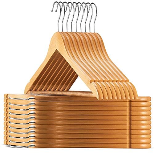 Ash & Roh Wooden Suit Hangers - Smooth Finish Solid Wood Coat Hanger with Non Slip Pants Bar, 360° Swivel Hook and Precisely Cut Notches for Camisole, Jacket, Dress Clothes Hangers (70)