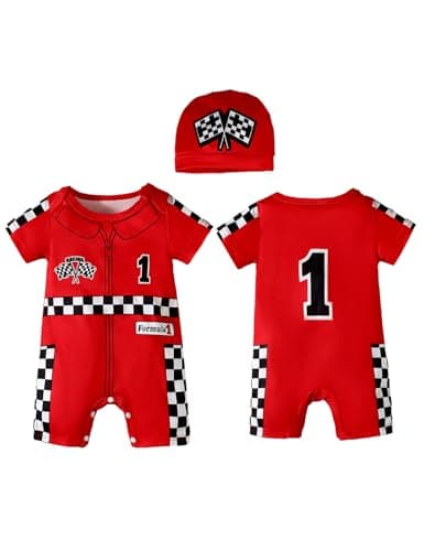 Happidoo Baby Boy 1st Birthday Outfit One Year Old Birthday Clothes Boy Race Car Driver Romper (Red-short,18-24 Months)