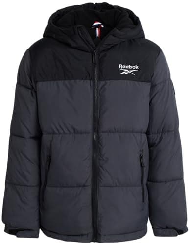 Reebok Boys Puffer Jacket - Heavyweight Water & Wind Resistant Quilted Boys Winter Coat - Fleece Insulated Kids Winter Jacket, Size 10-12, Charcoal