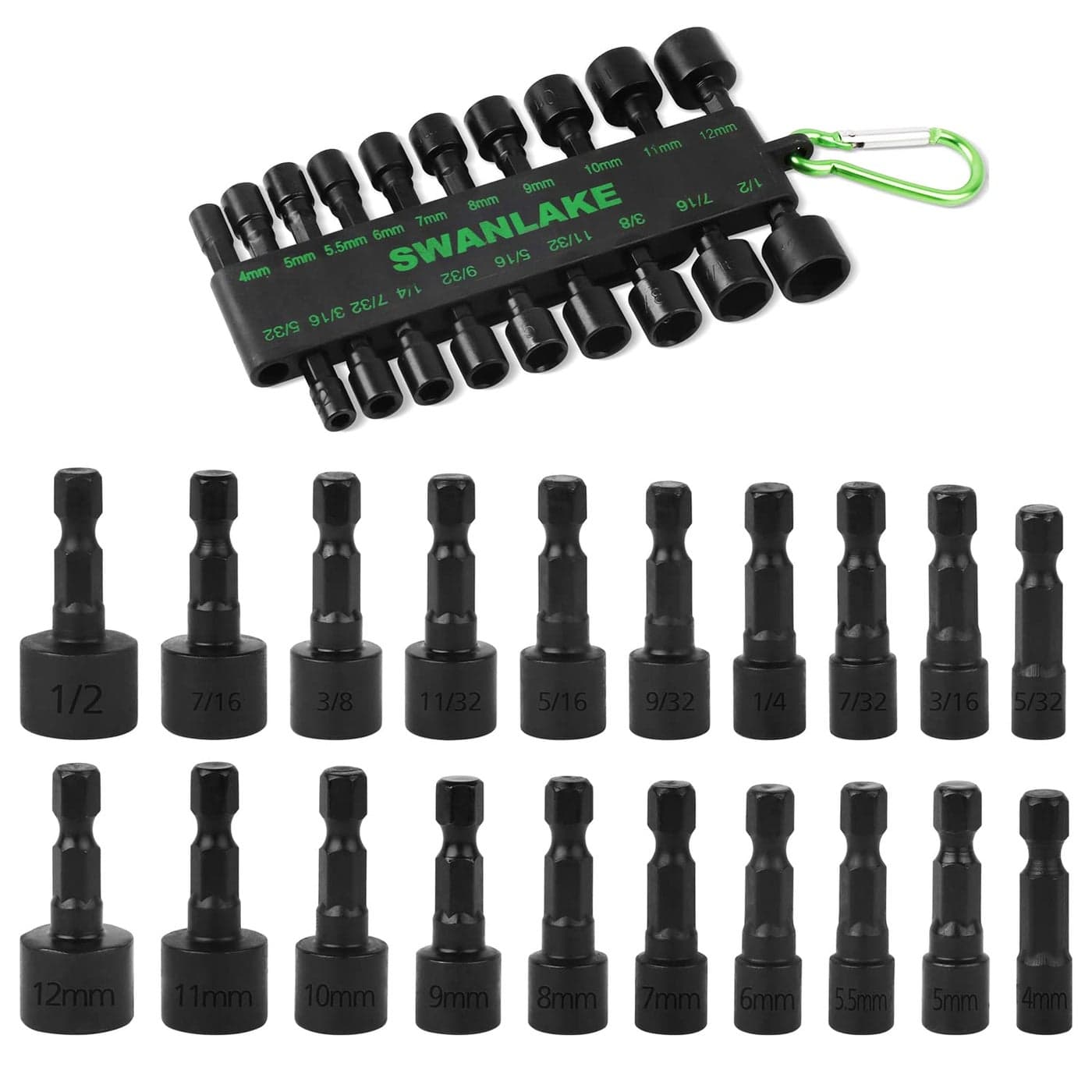 SWANLAKE 20PCS Power Nut Driver Set for Impact Drill 14 Hex Head Drill Bit Set SAE and Metric