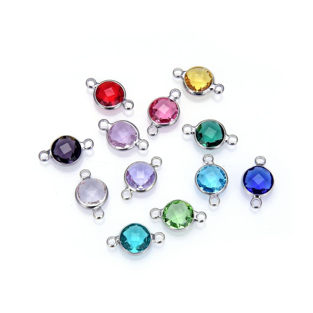 1 Set Adabele Grade A Mixed Birthstone Connector Links 6mm Crystal Bead Sterling Silver Plated 12pcs for Women Men Jewelry Making CCP26