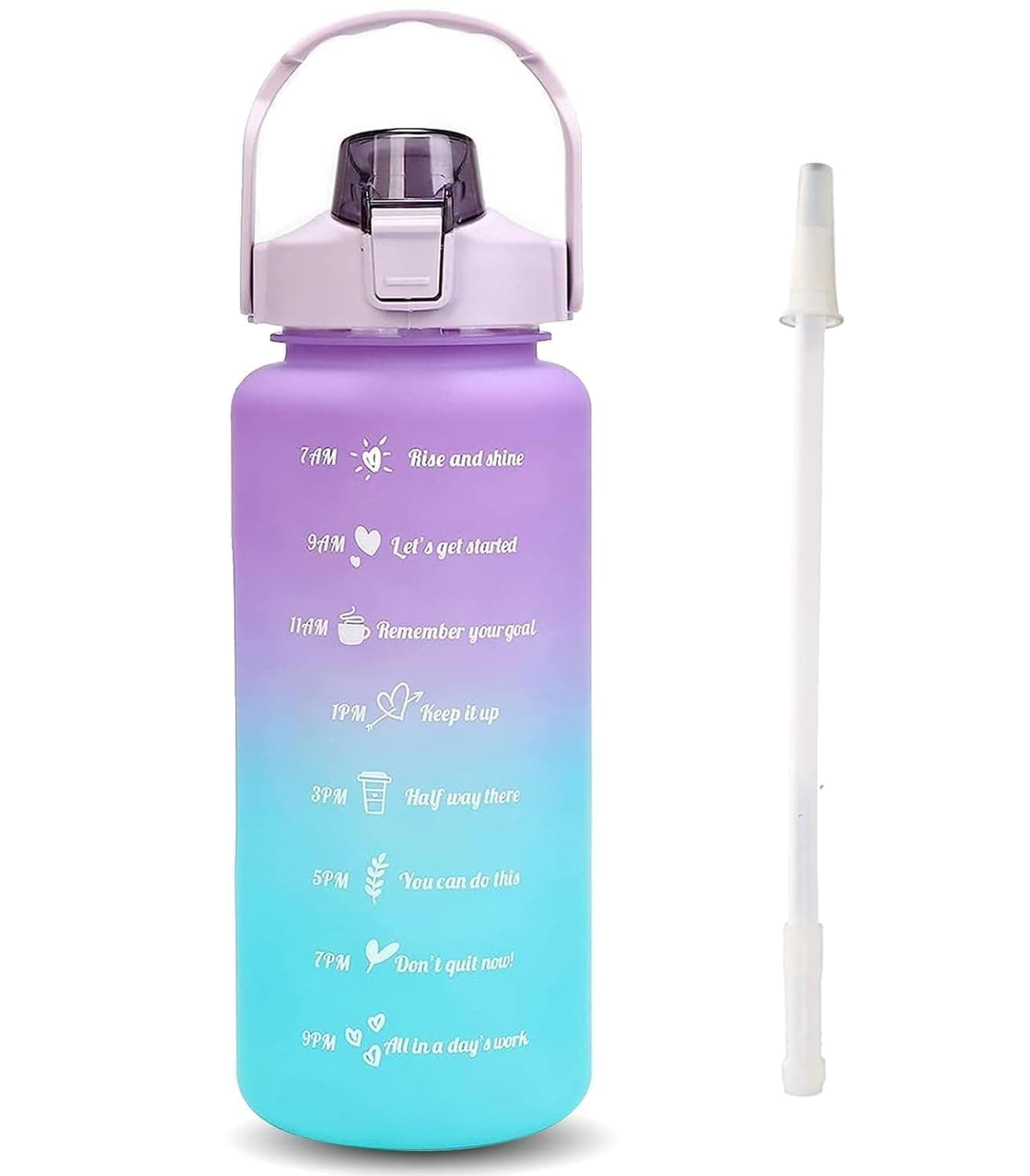 DRODRM Water Bottle For Office Gym Travel Sports Leakproof 2 Liter Bottle With BPAFree Plastic Included Silicone Pipe Purple