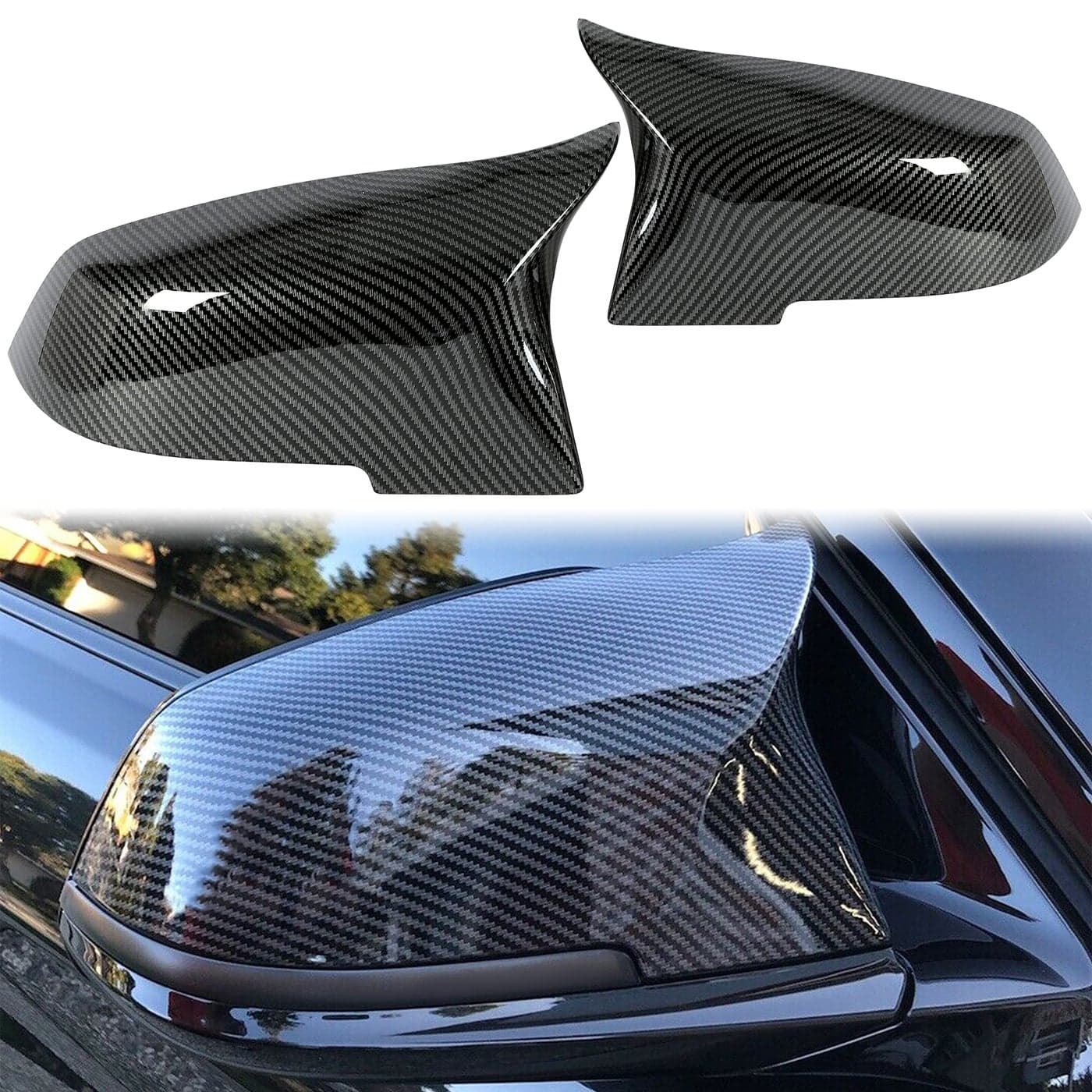 ECOTRIC Side Mirror Covers Door Mirror Cap Compatible with BMW F20 F21 F22 F23 F30 F31 F32 F33 F34 F36 F87 X1 E84 Rearview Replacement Carbon Fiber Style Pair