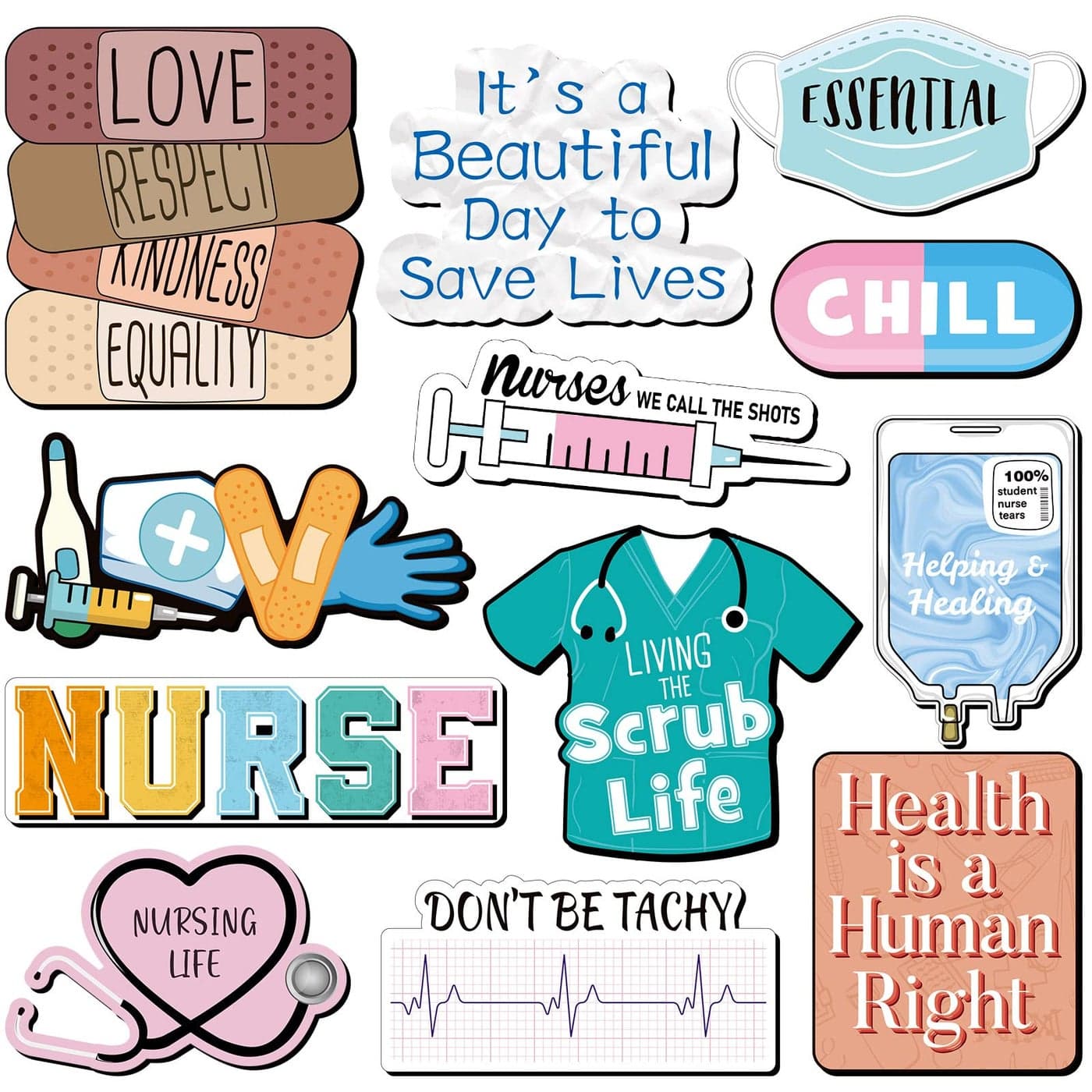Nezyo 12 Pcs Nurse Refrigerator Magnets Nursing Magnetic Stickers Funny School Essentials Medical Student Stickers Magnetic Nurse Decal for Refrigerator Laptops