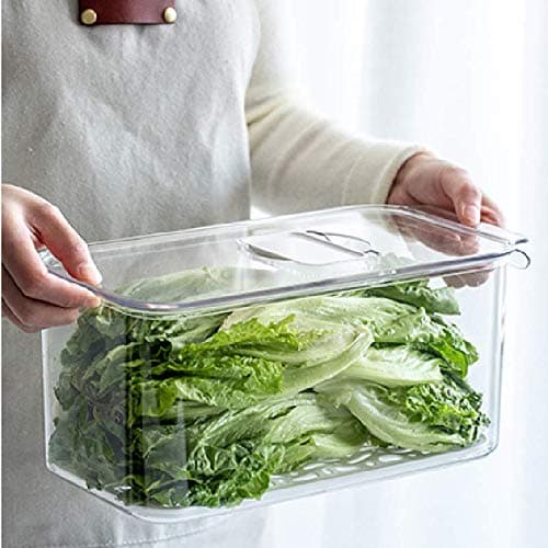 Slideep Refrigerator Food Storage Containers Produce Saver Stackable Container with Lids Removable Drain Tray Freezer Bins Stay Fresh Lettuce Salad Container for Fridge