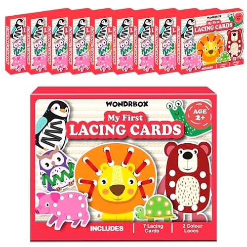 WONDRBOX Bulk Birthday Return Gifts Montessori Animal Lacing Cards Activity Educational Toy for Kids Age 2 3 4 Year Old | Autistic, Occupational Therapist Games (Pack of 10)