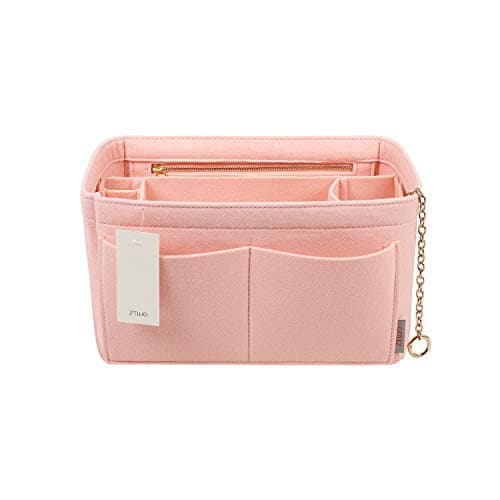 ZTUJO Purse Organizer Insert, Felt Purse Organizer with Zipper and Sewn Bottom Insert, Fit Speedy Neverfull Graceful,6 Sizes (Large, Brush Pink)