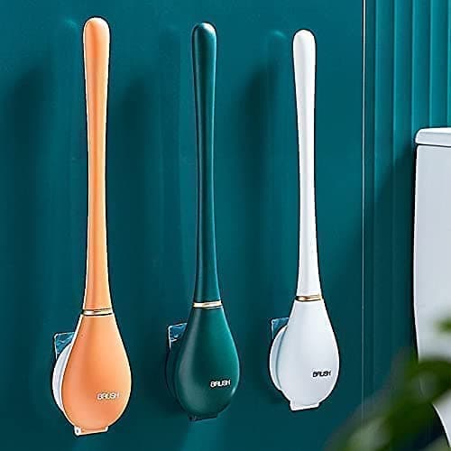 MYBURRGH Bathroom Automatic Opening and Closing Water Drop Silicone Toilet Brush Holder Set