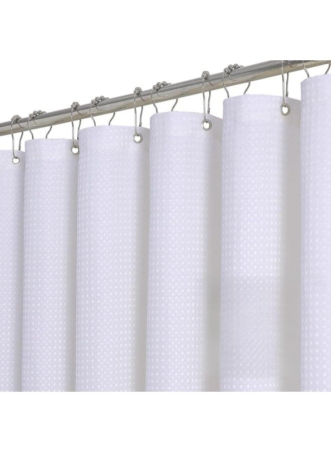 180*200cm White Fabric Shower Curtain, Waffle Weave Heavy Duty Hotel Luxury Cloth Shower Curtains for Bathroom, 256GSM Weighted Bath Curtain Set with 12 Hooks