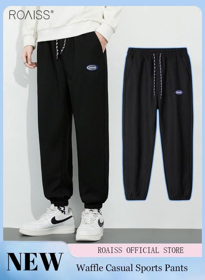 Straight Pants Mens Casual Sweatpants Elastic Waist Sports Pants Waffle Jogging Pants Men Sportswear Joggers Pants Streetwear