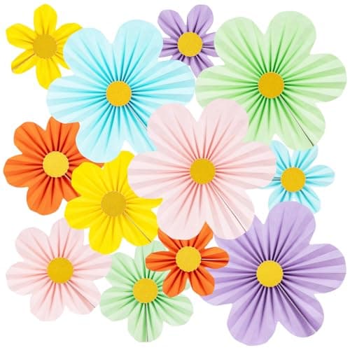 HFKPJRT 12 Pcs Paper Flowers Decorations for Wall Pink Yellow Green Purple Orange Blue Tissue Flower Pastle Floral Fans for Wedding Classroom Backdrop Bridal Shower Birthday Party Decoration 1286