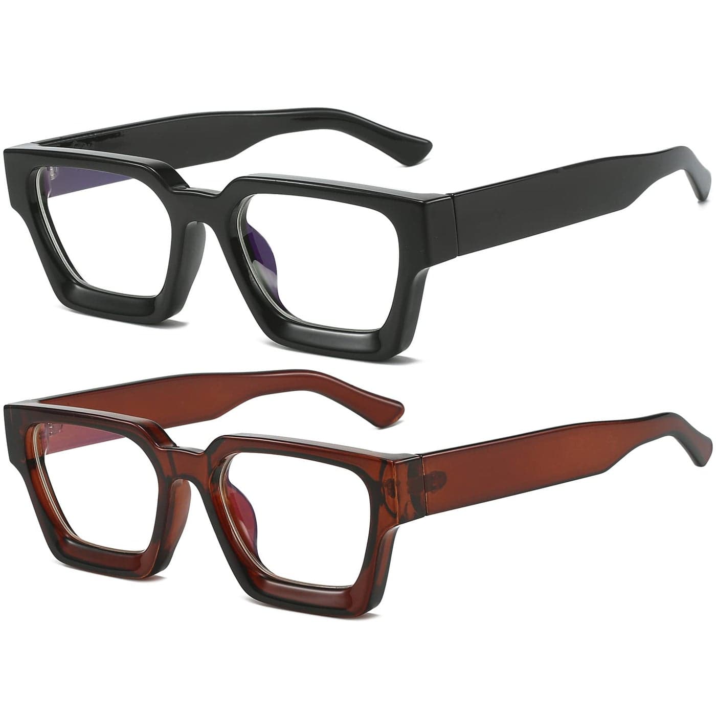 AIEYEZO Square Thick Frame Glasses for Women Men Fashion Blue Light Glasses Trendy Chic Computer Eyeglasses Black Brown