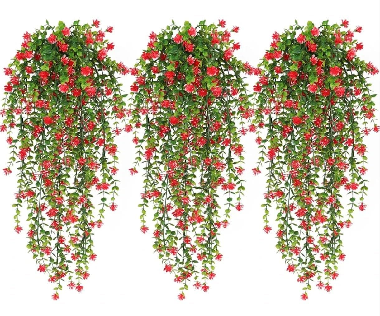 VRB Dec 2 Pcs Artificial Dry Baby's Breath Greenery Hanging Plants Vines Fake Ivy Hanging Flowers Vine Wall Hanging for Home Decor,Wall,Balcony Decoration. (2, Red Euclyptus Fern Hanging)