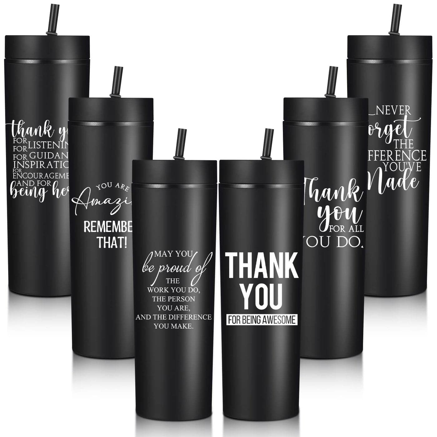 Rtteri 6 Pcs Employee Appreciation Gifts Christmas Thank You Tumblers Bulk for Women Men 16 oz Plastic Skinny Tumblers with Lids for teacher coworker NurseAppreciation
