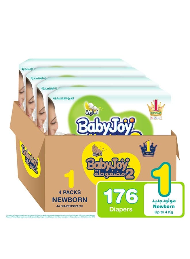 Baby Diapers, Newborn, Size 1, Up To 4 Kg, Count 176 (44 x 4) - Superior Protection, Japan Technology