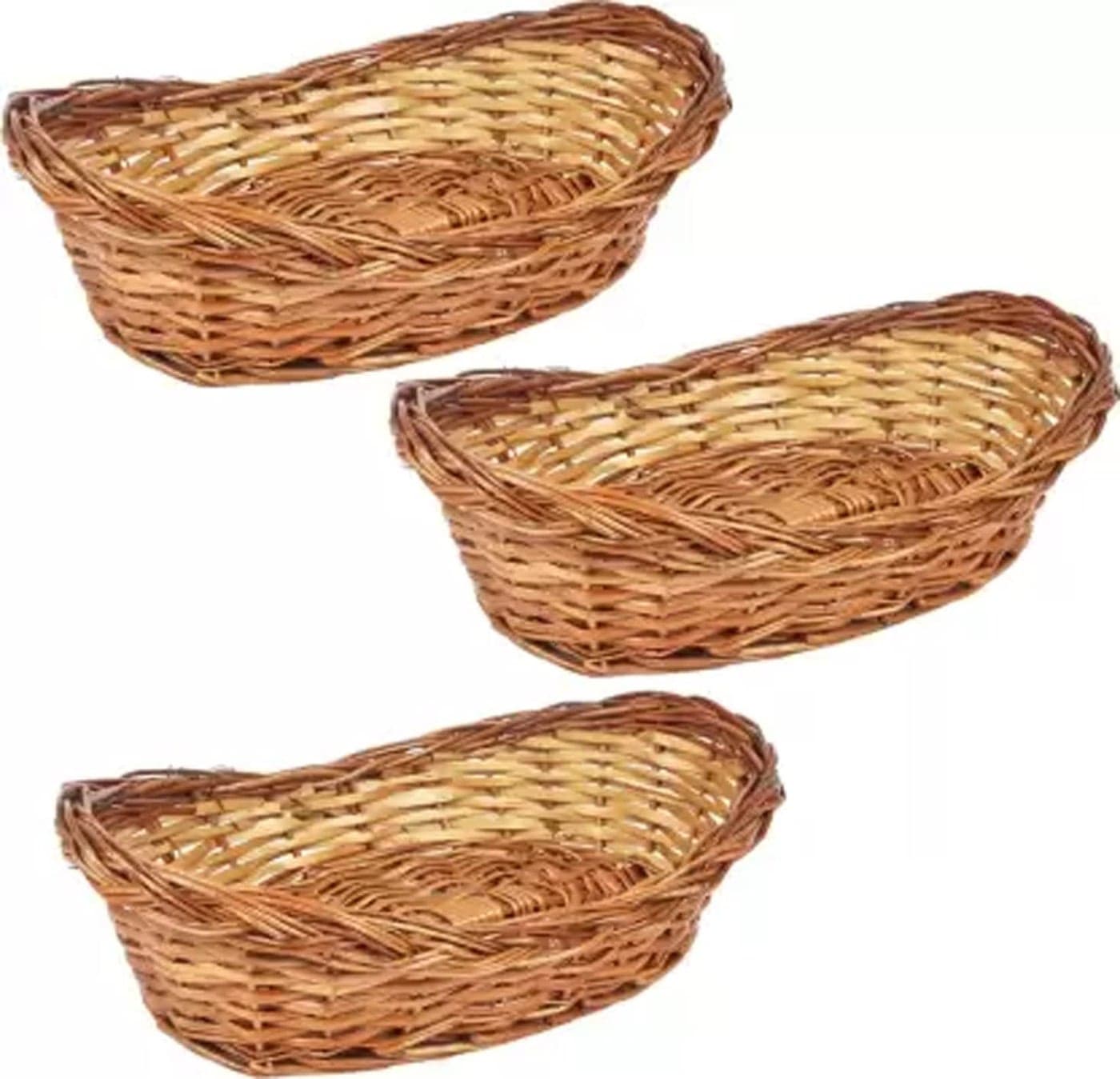 3A Featuretail Multipurpose Cane Basket for Kitchen Use Wood Fruit & Vegetable Basket, Flowers basket, Gift Packing (9InchX6Inch 3pc Set, Oval Shape Cane Basket)