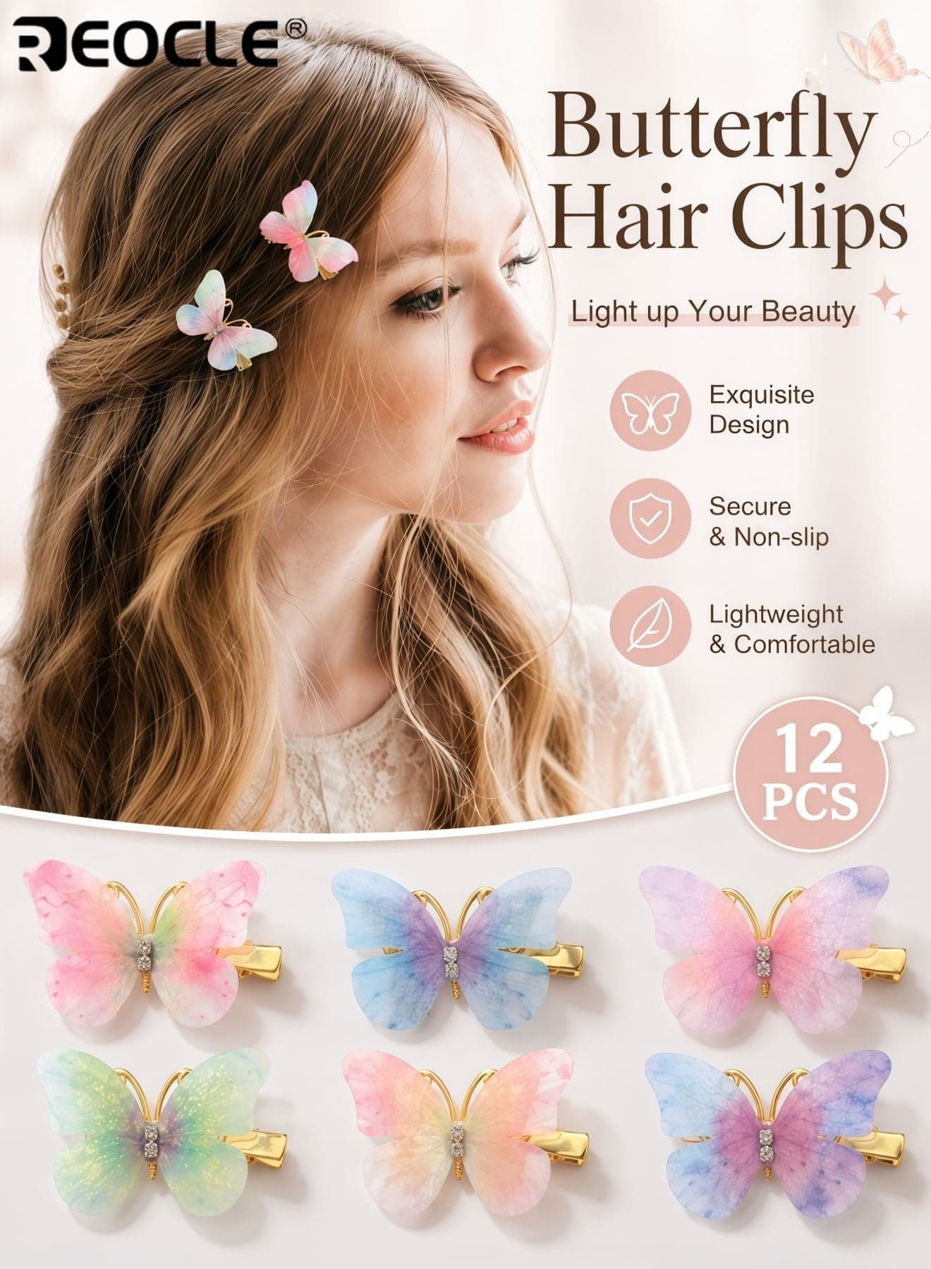 6 Pairs Women's Butterfly Design Hair Clips with Shimmering Finish and Durable Alloy Construction Girls Hair Accessories with Secure Hold for Casual Formal Events