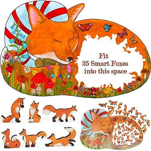 Wooden Puzzle for Adults Smart Puzzle with Smart Pieces Made in The USA by FoxSmartBox 145 Puzzle Pieces 25 Smart Pieces Smart Fox