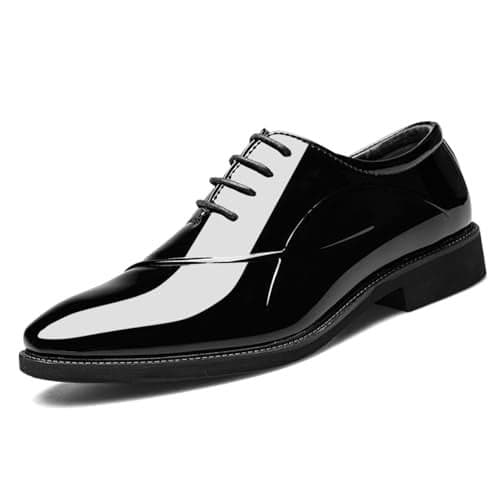 ZUAUOOT Men's Patent Leather Tuxedo Dress Shoes Classic Lace-up Formal Business Oxford Wedding Shoes Black 44