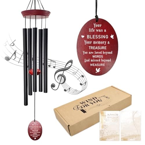 windchimes Sympathy Memorial Wind Chimes – 33" Tuned Wind Chime with “Your Life was a Blessing” Saying, Red Wood Wind Sail for Loss of Loved One, Bereavement Gift for Mom, Dad, Grandma or Friend