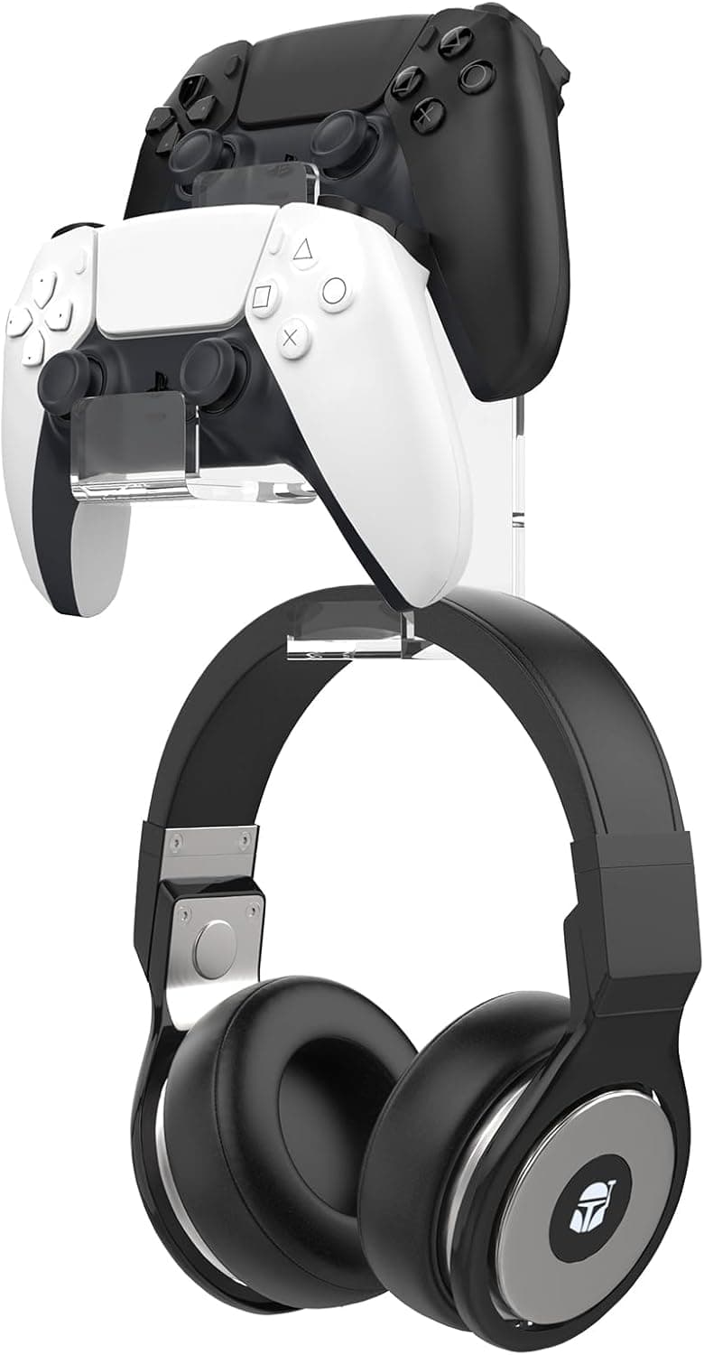 Controller Holder MoKo Dual Gamepad Headphone Hanger Controller Fits STEAM PS3 PS4 PS5 PC SwitchWall Mount Stand for All Kinds of Headsets Clear
