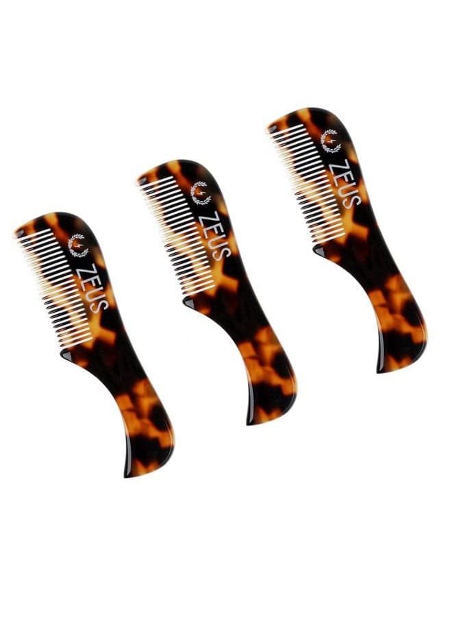Handmade Saw-Cut Mustache Comb - 3" x 0.75"- 3 Pack, Quality Moustache Comb for Men (Tortoiseshell) - B12