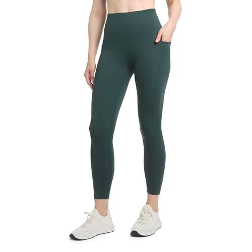 Danskin Women's Satin Stitch Shaped Back 7/8 Leggings, Evergreen, Large