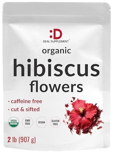 Dried Organic Hibiscus Flowers 2 Pounds Cut Sifted Whole Leaves Loose Leaf Flower Source Raw Flavor Aroma Great for Refilling Tea Bags Caffeine Free No Sugar NonGMO