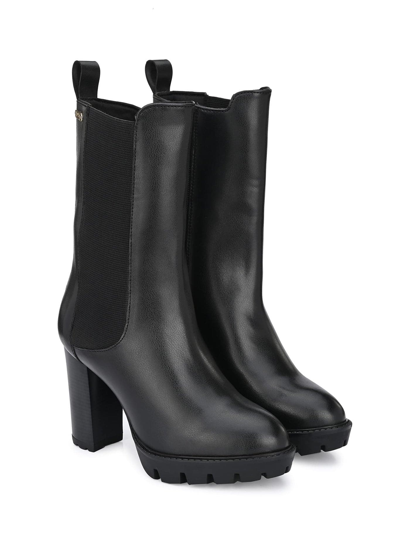 Delize Black Women Vegan Leather, Calf Length, High Heel Chelsea Boots, 6 UK