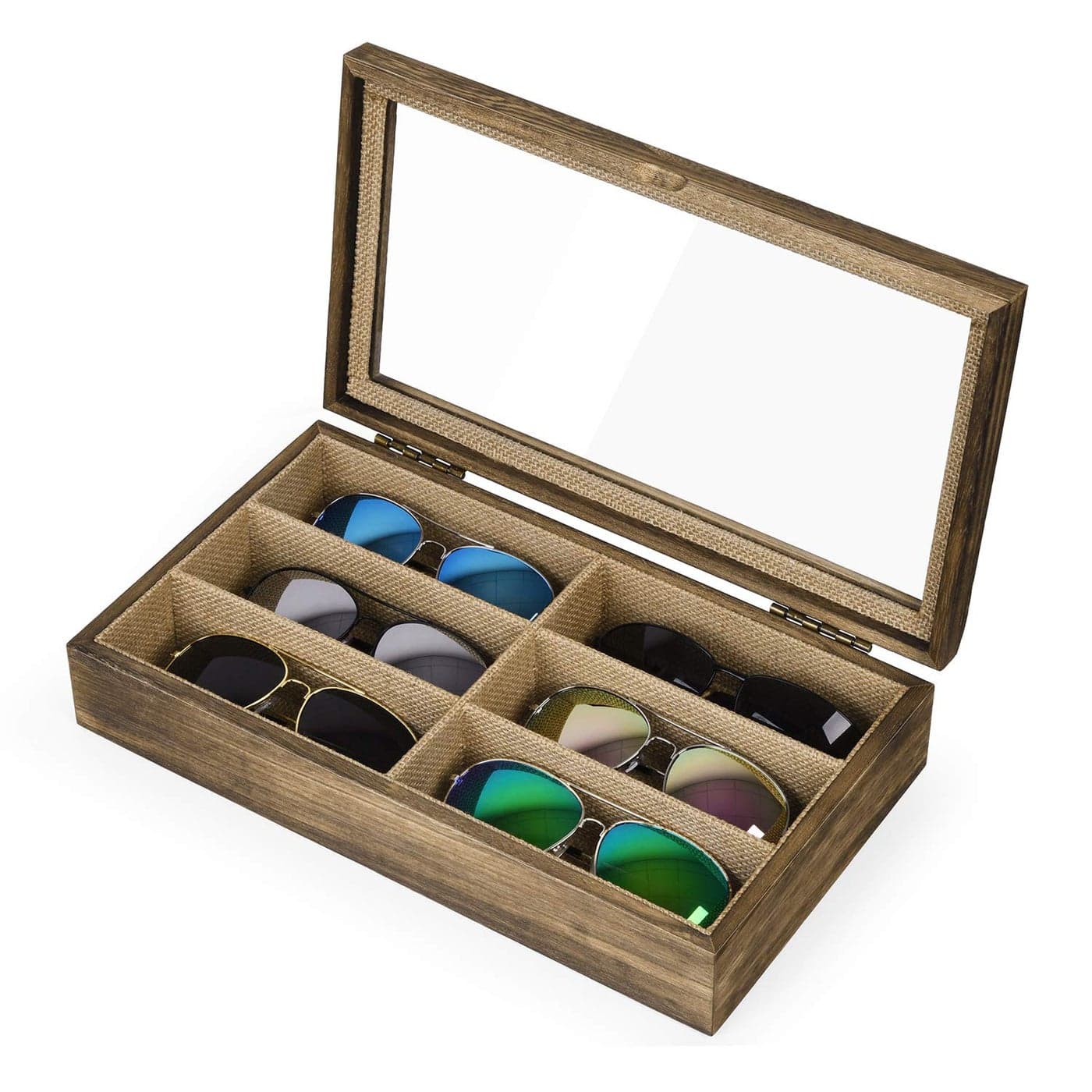 SRIWATANA Sunglasses Organizer Box 6 Slot Eyeglasses Display Case Storage for Women Men Gifts for Loved One Carbonized Black