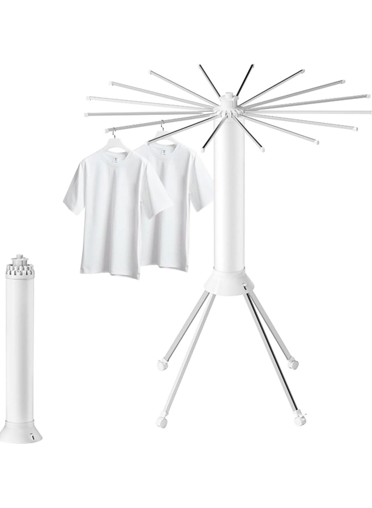 Laundry Drying Rack, Octopus Cylinder, Portable, with Four Wheels and 16 Drying Rods, Space-Saving Drying Rack, Suitable for Balcony, Bedroom, Indoor