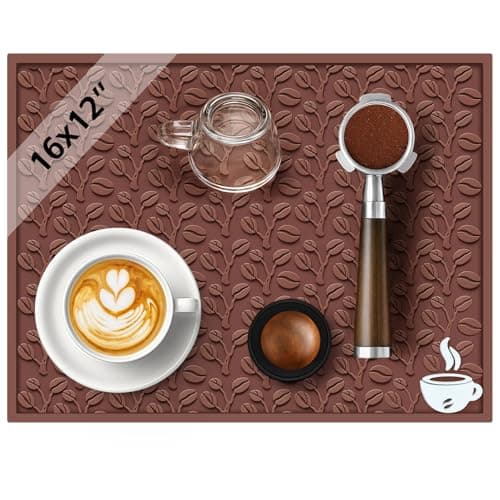Coffee Bar Mat, 16"x12" Non-Slip Rubber Mats for Countertop, 3D Coffee-Bean Pattern Pad for CoffeeStation, Easy Clean Drip, Anti-Spill, Ideal Matt for Cocktail, Whiskey and Espresso