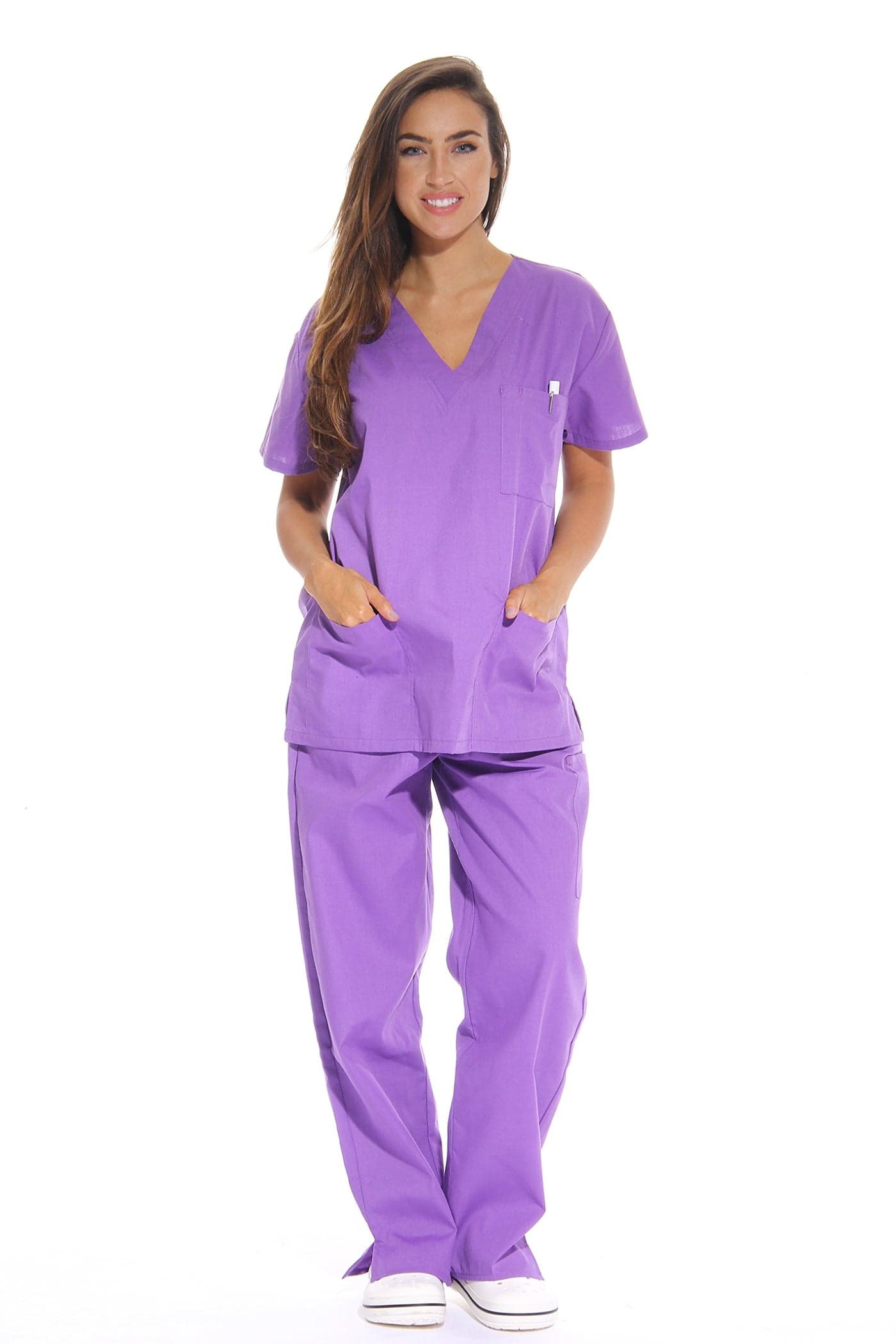 Just Love Women's Scrub Sets Six Pocket Medical Scrubs (V-Neck With Cargo Pant), Purple, Small