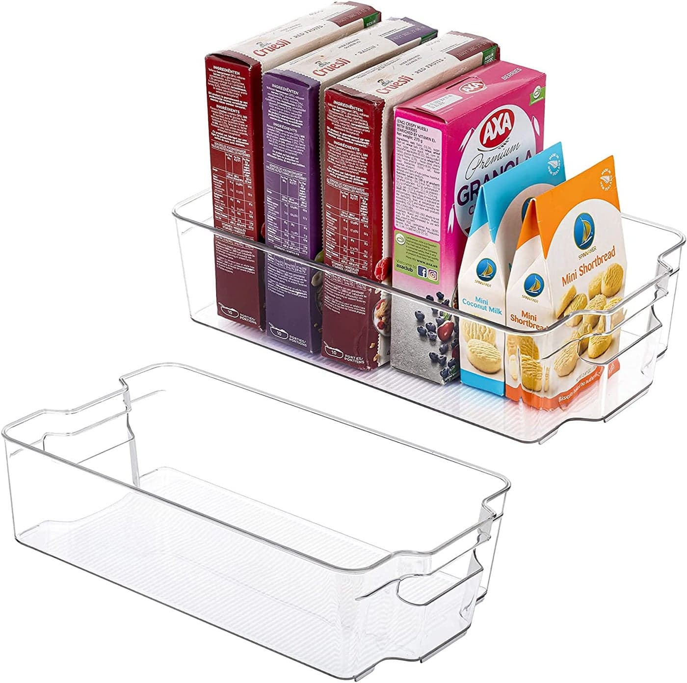 HOLLIO Food Storage Container with Handle Stackable Acrylic Fridge Organiser Sturdy Pantry And Refrigerator Storage Bins With Handles Fridge Containers Pack of 02 Large