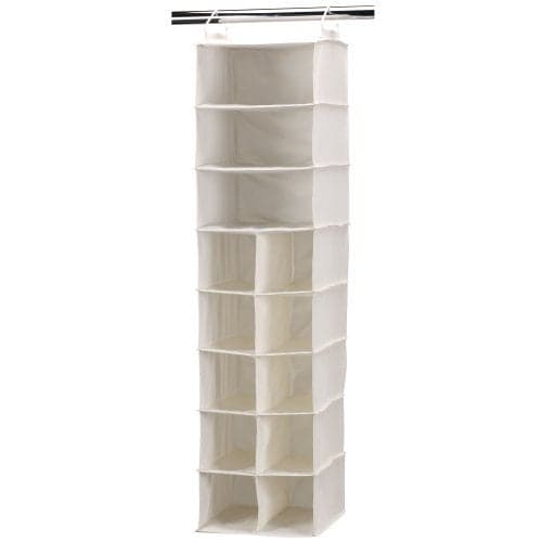 Household Essentials Hanging Shoe Organizer, Natural Canvas, With Clothes Storage, 10 Pockets and 3 Shelves, Collapsible, Cream
