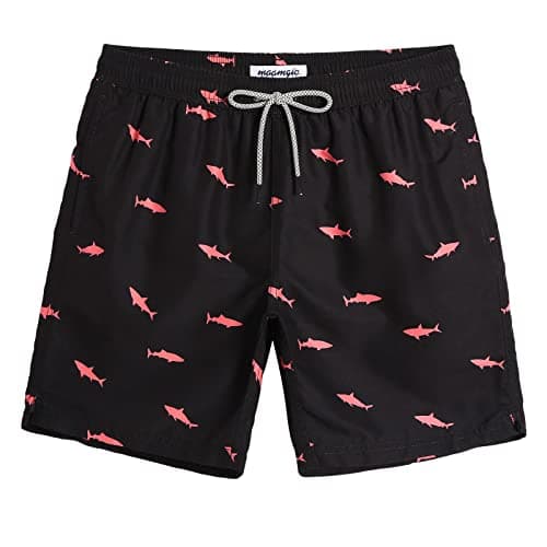 maamgic Mens Swim Trunks Quick Dry Swim Shorts with Mesh Lining Funny Swimwear Bathing Suits 7inch Black Shark X-Large