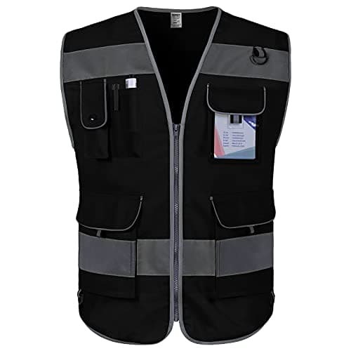 TCCFCCT Safety Vest 9 Pockets High Visibility Reflective Safety Vest for Men Women, Hi Vis Work Vest with Reflective Strips, Meets ANSI/ISEA Standards, (Black, 3X-Large)