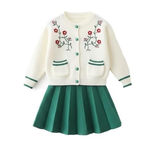 Bold N Elegant Girls Woolen Warm Embroidered Floral Sweater Top & Skirt Winter Party Dress for Girls 1 to 6 Years (Pink, 2-3 Years)