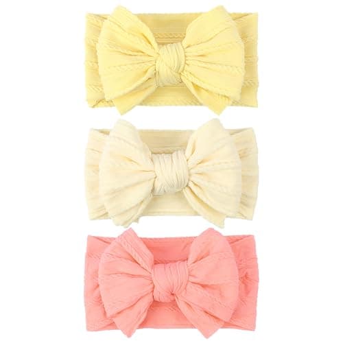 LemonSpace Handmade Baby Bows for baby girls Stretchy Nylon Hair Bands Hair Accessories with Headbands Bows for Newborn Baby Girls Infant Toddlers Kids BowLight Yellow