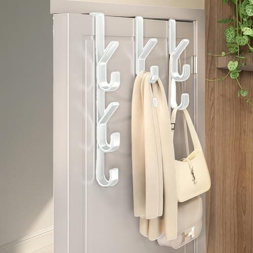 Over The Door Hooks Door Hanger Hooks for Hanging Space Saving 5Hook Organizer for Bathroom Apartment Carbon Steel No Drill Hanger Back of Door for Hanging Towel Rack Clothes Hat 3 White