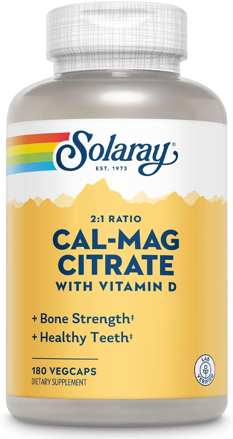 SOLARAY Calcium Magnesium Citrate 21 Ratio wVitamin D3 Healthy Bones Muscle Nervous System Support High Absorption 180 Capsules