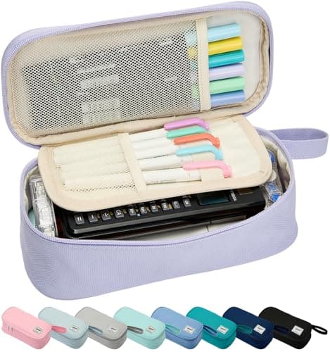 SPACEMATE Pencil Case Pouch Box Bag School Supplies Girls Boys Kids, Cute Preppy Stuff Large Big Capacity Aesthetic Pen Organizer, Back to College Stationary, Light Purple, Standard Stlye, 1800ml