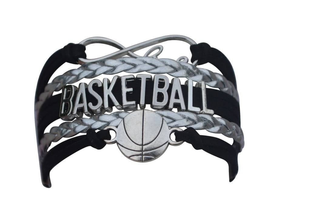 Infinity Collection - Adjustable Basketball & Infinity Charm Bracelet (Black & Silver) - Gift for Coach, Team and Players - Fits Small to Large Wrists