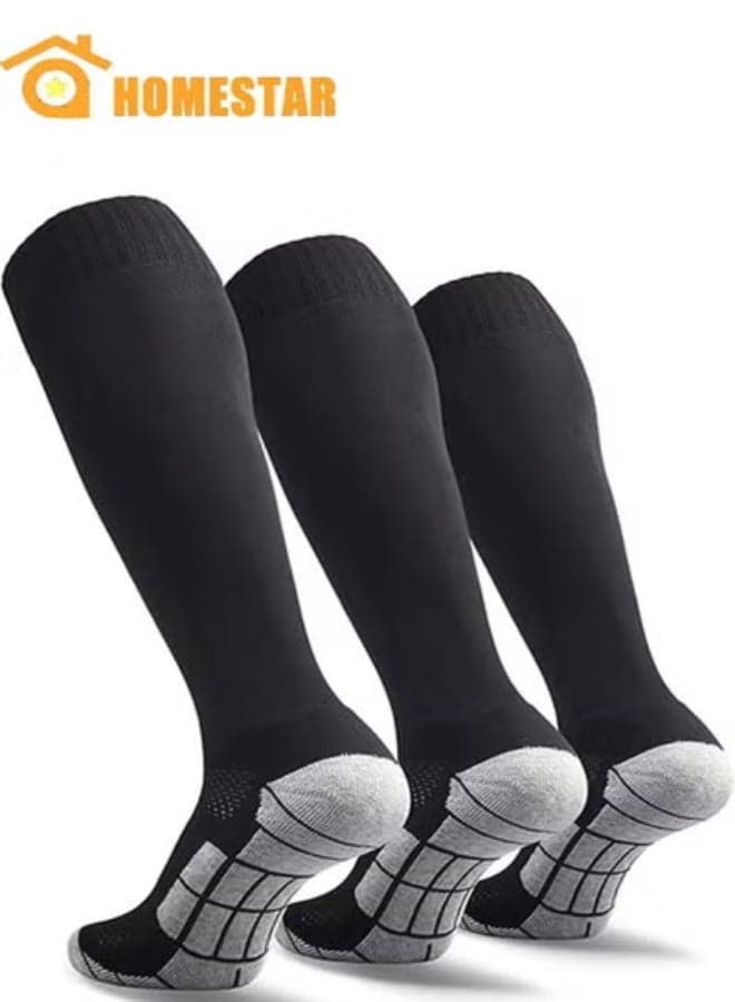 3 Pairs Long Knee High Sports Socks, Anti Slip Men's Athletic Socks for Football, Basketball, Sports