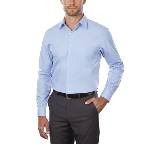 Van Heusen Men's Dress Shirt Regular Fit Poplin Solid, Cameo Blue, 17" Neck 36"-37" Sleeve