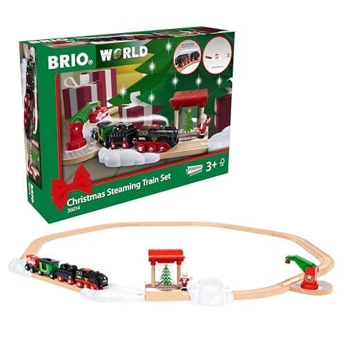 BRIO World Christmas Steaming Train BatteryOperated Train 27Pc Motorized Steam Engine for Wooden Track with Lights and KidFriendly Steam Interactive Play with ForwardReverse for Kids 3