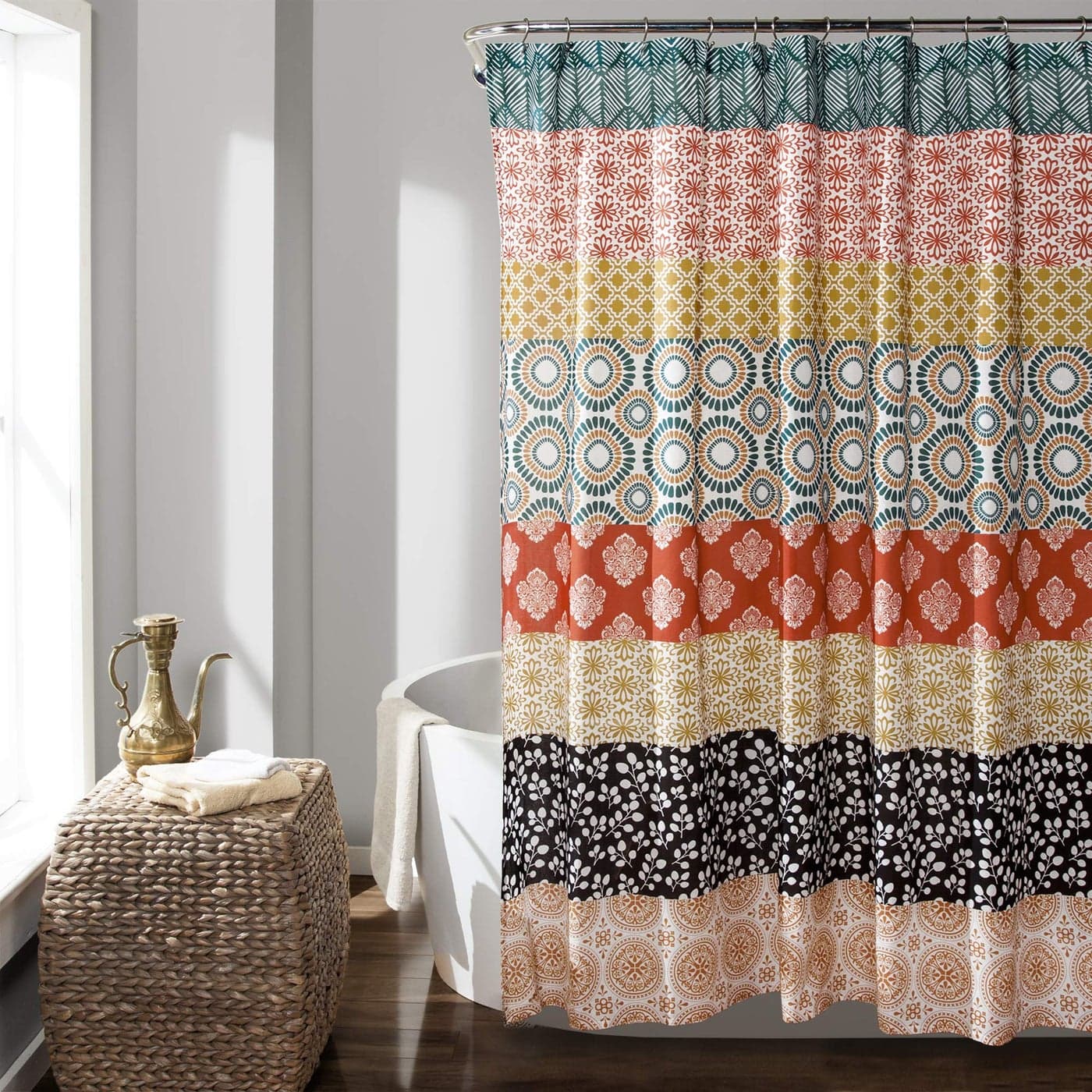 Lush Decor Bohemian Stripe Shower Curtain 72 W x 78 L Turquoise Orange Bathroom Curtain Extra Long Shower Curtain Boho Decor Fabric Shower Curtains