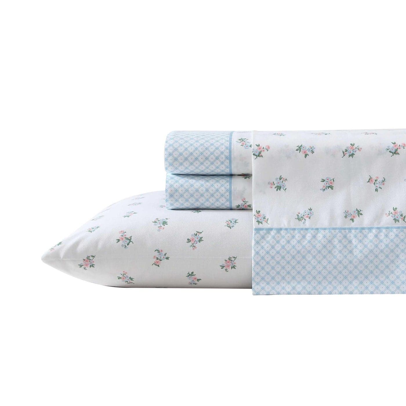Laura Ashley Queen Sheet Set Breathable Percale Cotton Bedding 200 Thread Count Floral Home Decor Pink Queen