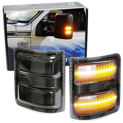 iJDMTOY Smoked Lens Amber LED Side Mirror Marker Lamps Compatible With 2008-2016 Ford F250 F350 F450 Super Duty